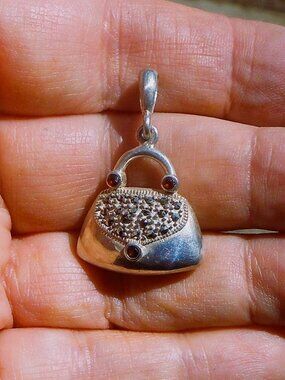Sterling Silver Purse Pendant With Tourmaline & Marcasite Accents